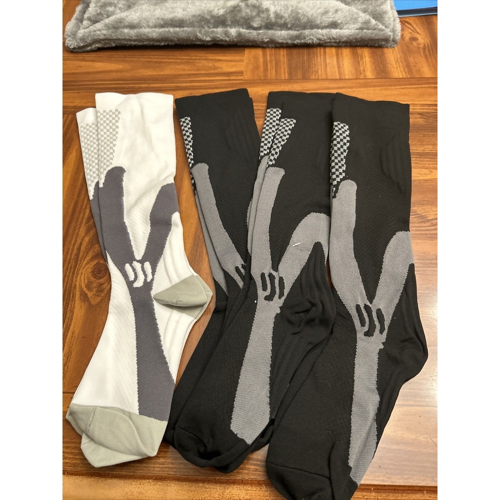 compression socks 20-30 mmhg Set 4 Large Running Black White Graduated Support
